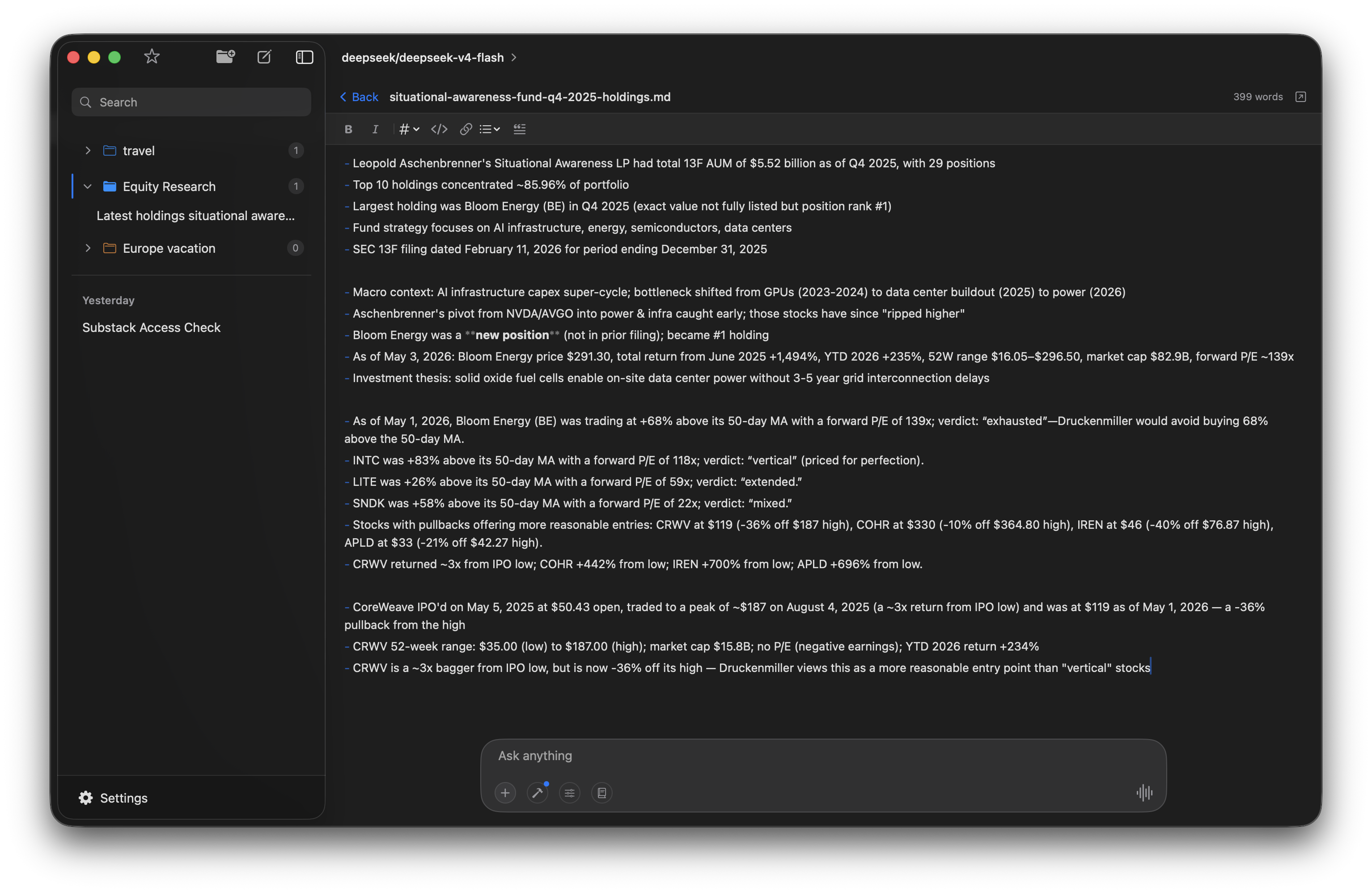 Auto-distilled Knowledge Base with fund holdings analysis in Elvean