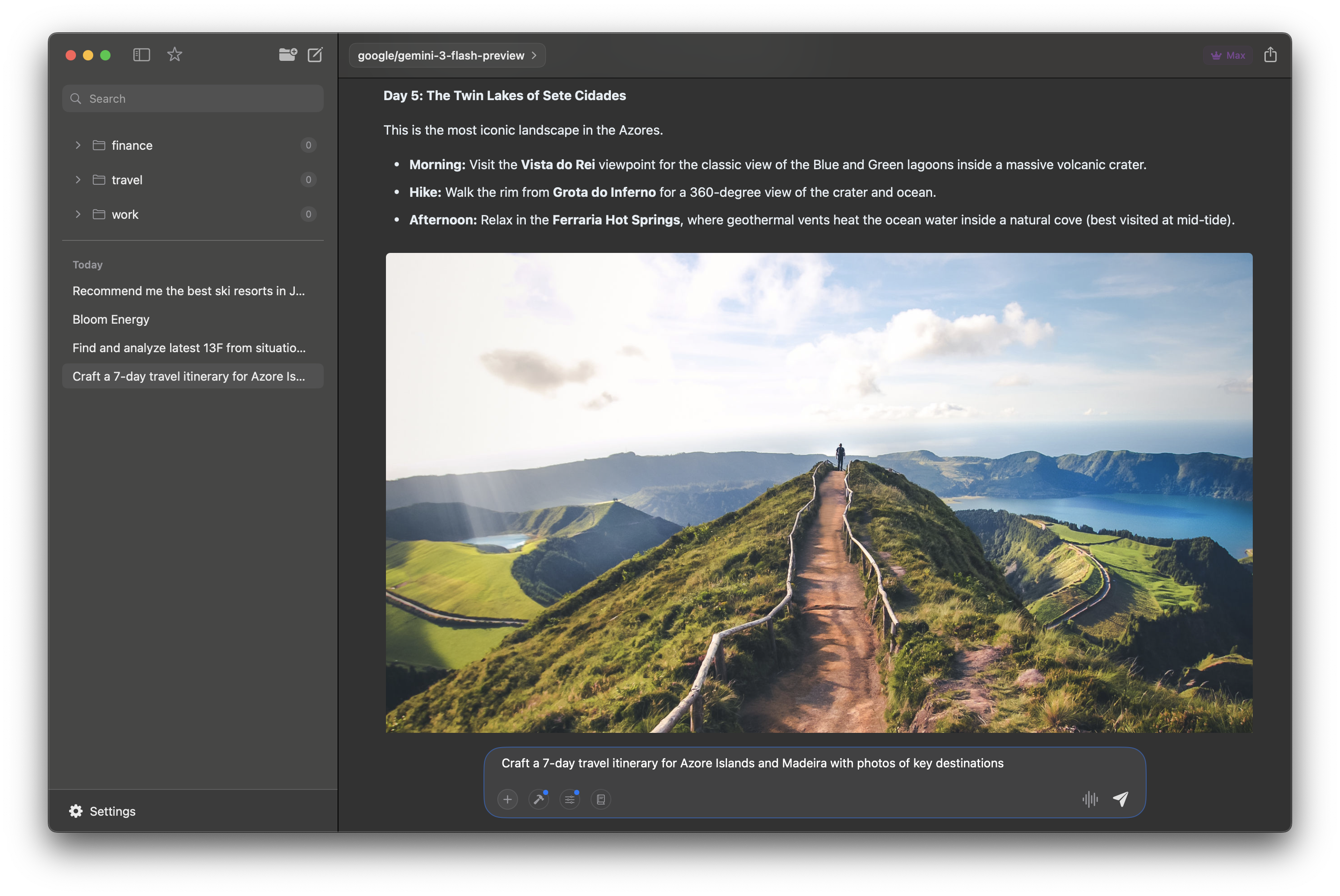 Travel itinerary with rich content and embedded photos