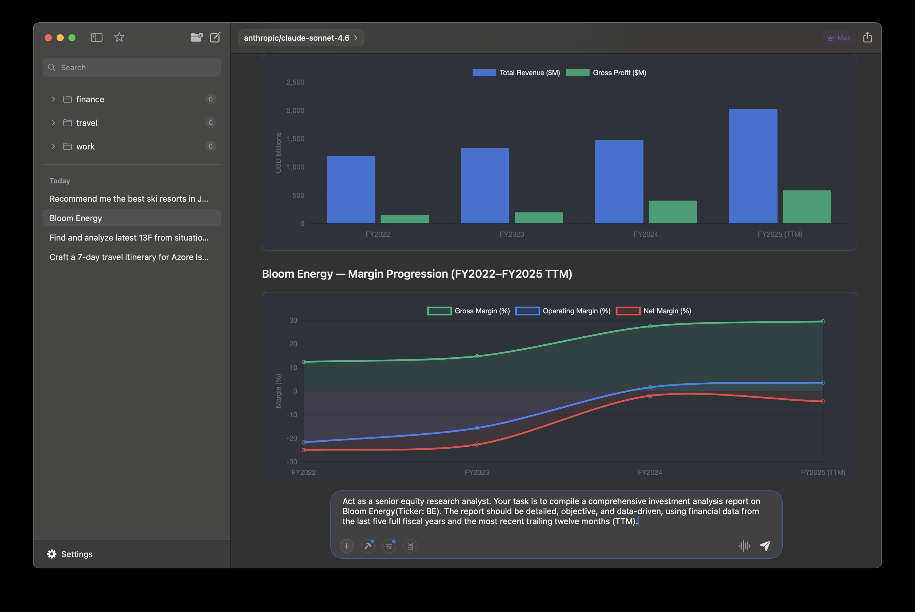 Elvean interactive TradingView financial charts and margin analysis on Mac