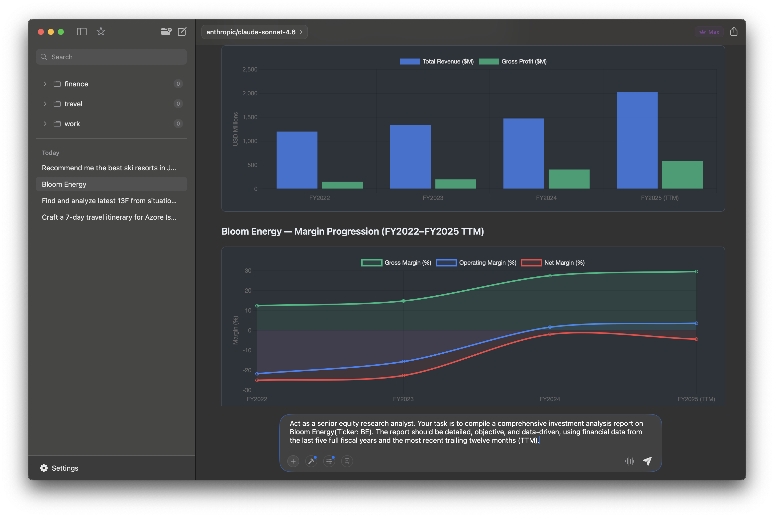 Interactive financial charts and margin analysis