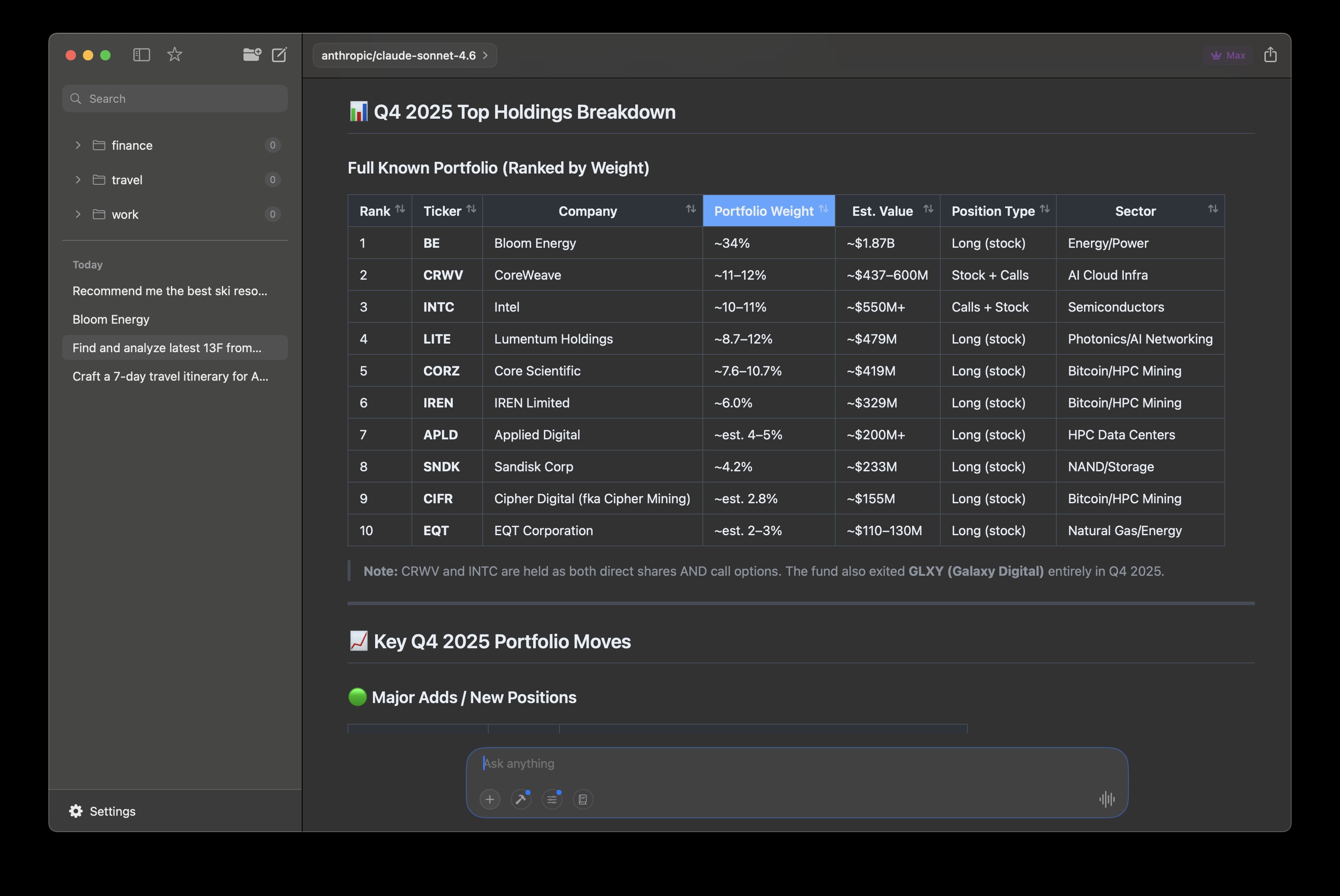 Elvean agentic AI research with multi-step tool calling for portfolio analysis